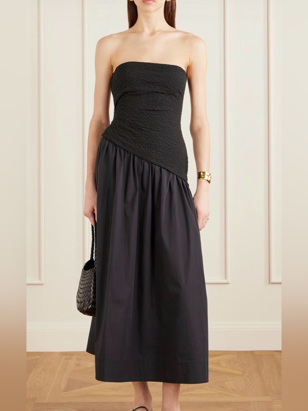 NWT STAUD NIA STRAPLESS COTTON DRESS BLACK SIZE S